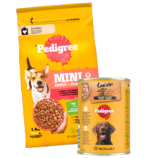 Pedigree hondenvoer in blik
blik à 400 gram
of hondenbrokken
zak à 1400/2600 gram